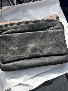 Day & Mood Classic Black Leather Wristlet Clutch